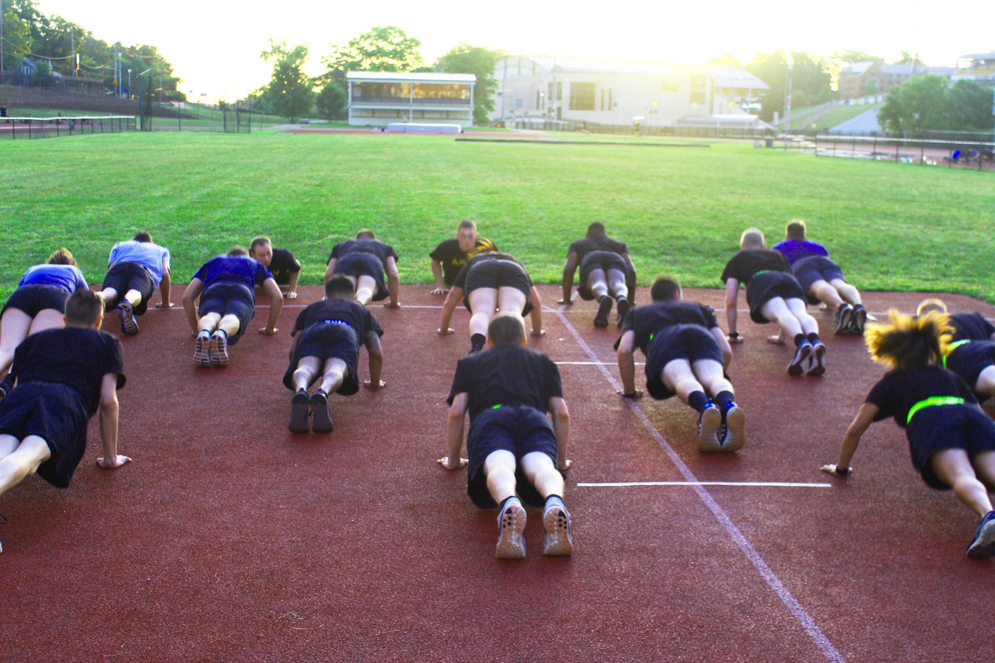Cadets doing pushups during morning physical fitness